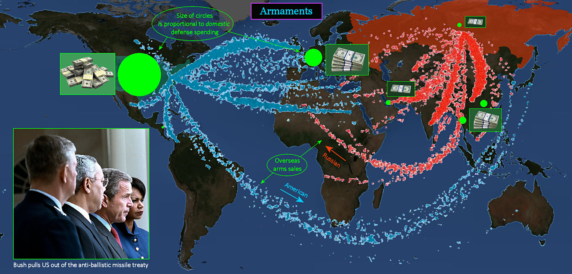 Arms sales, defense spending, 2010s map